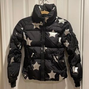 SAM down puffer girls size 12 black silver stars ski jacket coat